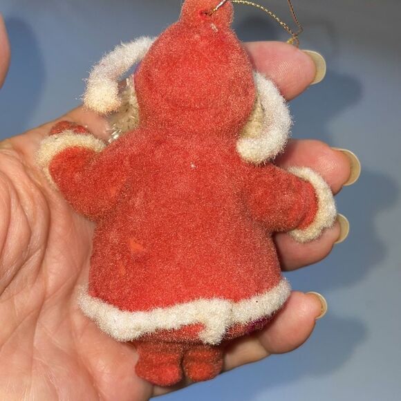 Vintage flocked Santa Claus & Mrs Claus Christmas tree ornaments - Picture 3 of 7